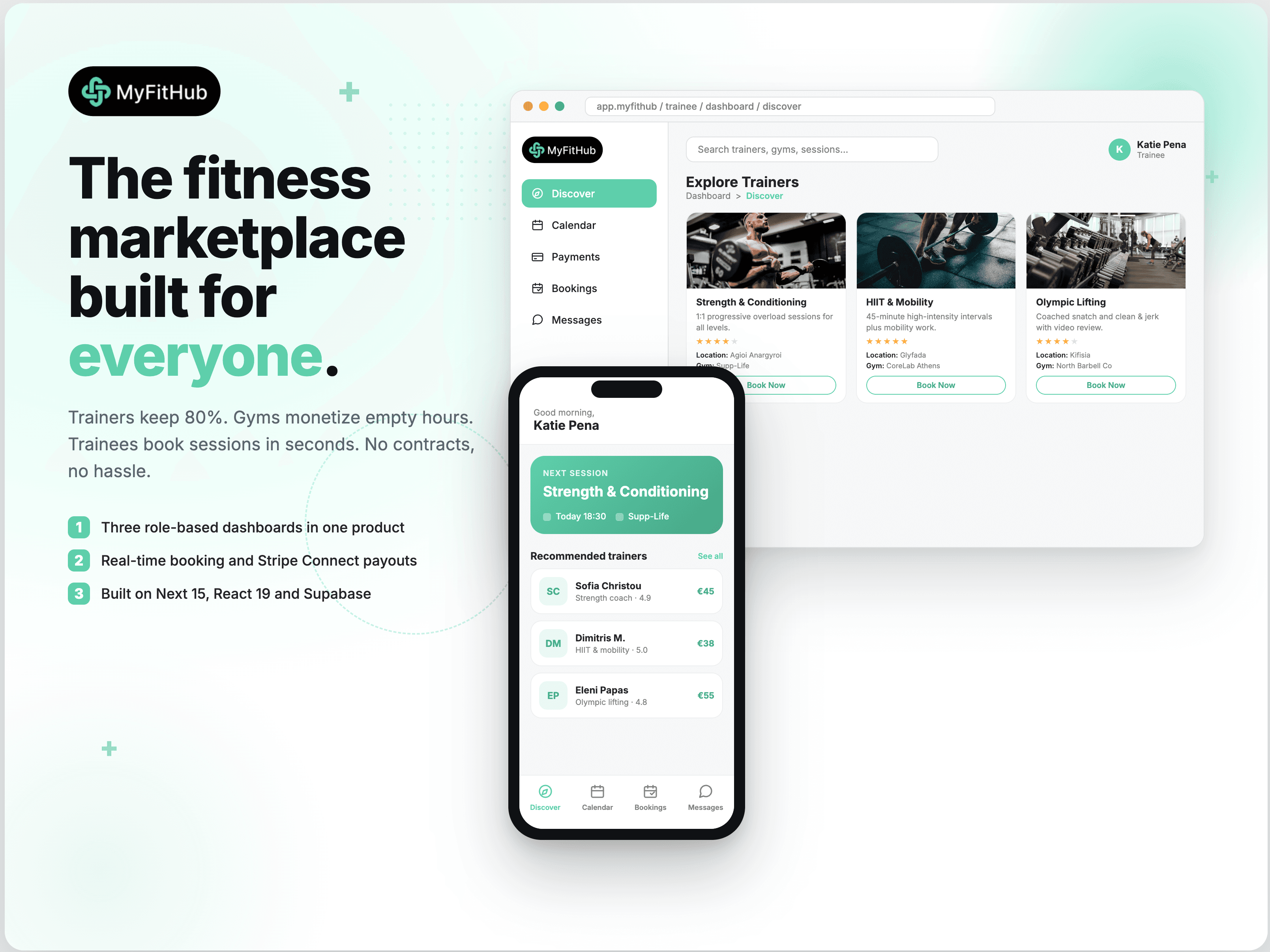 MyFitHub trainer discovery — web dashboard and mobile app